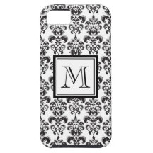 Black Damask Pattern 2 with Your Monogram iPhone 5 Case