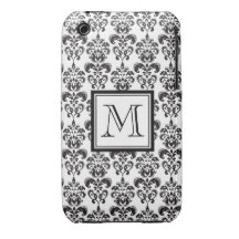 Black Damask Pattern 2 with Your Monogram iPhone 3 Case-Mate Case