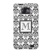 Black Damask Pattern 2 with Your Monogram Samsung Galaxy S2 Cases