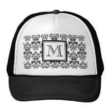 Black Damask Pattern 2 with Your Monogram Trucker Hat