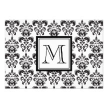 Black Damask Pattern 2 with Your Monogram Personalized Announcements