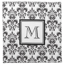 Black Damask Pattern 2 with Your Monogram Cloth Napkin
