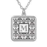 Black Damask Pattern 2 with Your Monogram Necklace