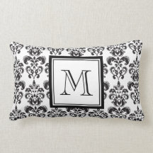 Black Damask Pattern 2 with Your Monogram Throw Pillow