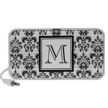 Black Damask Pattern 2 with Your Monogram Mp3 Speaker