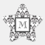 Black Damask Pattern 2 with Your Monogram Star Stickers