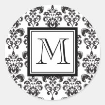Black Damask Pattern 2 with Your Monogram Sticker