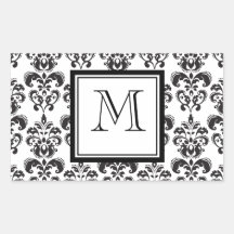 Black Damask Pattern 2 with Your Monogram Stickers