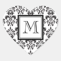 Black Damask Pattern 2 with Your Monogram Stickers