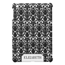 Black damask pattern elegant personalized name ipad mini cases