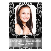 Black  damask photo graduation card