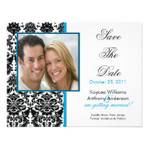 Black Damask Photo Save The Date Announcement