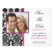 Black Damask Photo Save The Date Announcement