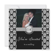 Black Damask Photo Wedding Invitation