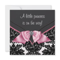 Black Damask Pink Bow Princess Baby Shower