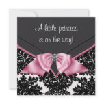 Black Damask Pink Bow Princess Baby Shower invitations