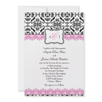 Black Damask & Pink Lace Wedding Invitation