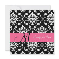 Black Damask Pink Monogram Wedding Invitation