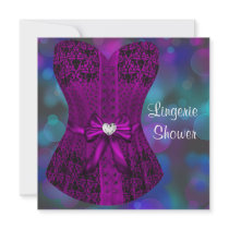 Black Damask Purple Corset Lingerie Bridal Shower Personalized Announcements