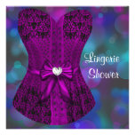 Black Damask Purple Corset Lingerie Bridal Shower Personalized Announcements