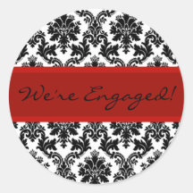 Black Damask & Red Envelope Seal Favour Sticker