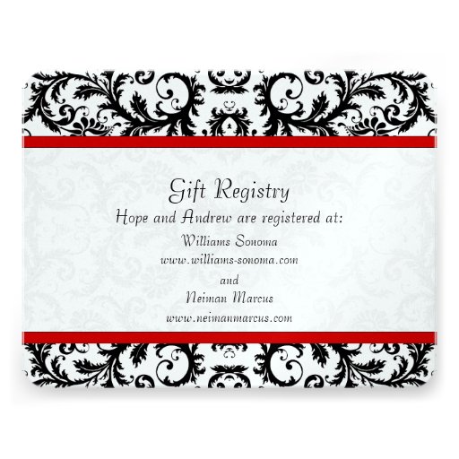 Black Damask Red Trim Gift Registry Wedding Custom Announcements