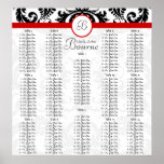 Black Damask Red Trim Seating Chart Table Numbers Print