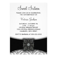 Black Damask Sweet Sixteen Party Invites