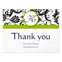 Black Damask Swirl Green Wedding Thank You Cards Personalized Announcements