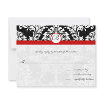 Black Damask Swirls Red Trim Wedding Invitation