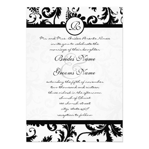 Black Damask Swirls Wedding Invitation