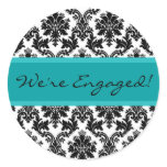 Black Damask & TealEnvelope Seal Favour Sticker