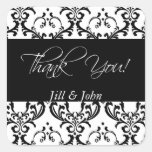 Black Damask Thank You Wedding Favour Stickers