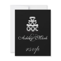 Black Damask Wedding Cake RSVP Cards