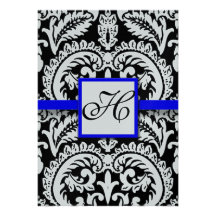 Black Damask with Royal Blue  Wedding Invitations