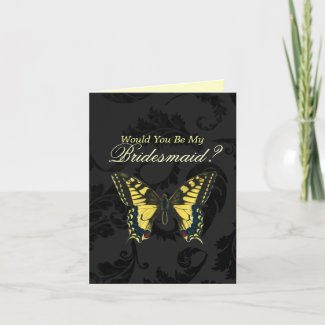 Black damask Yellow Butterfly Wedding bridesmaid Cards