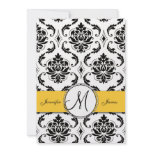 Black Damask Yellow Wedding 5 x 7 Invitation