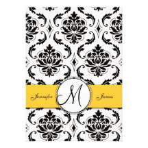 Black Damask Yellow Wedding 5 x 7 Invitation