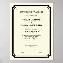 Black Deco frame keepsake wedding certificate ecru posters