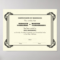 Black Deco frame keepsake wedding certificate ecru posters