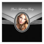 Black Diamond Womans Photo Birthday Party Personalized Announcements