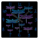Black Dragonflies Square Wall Clock
