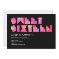 Black Electric Glow Sweet 16 Invitations
