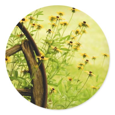 Black-Eyed Susan and Wagon Wheel Photo Sticker by NancyTrippPhotoGifts
