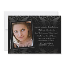 Black faded damask graduation photo announcement