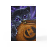 BLACK FAIRY KITTEN CAT HALLOWEEN PUMPKIN BASKET CARD