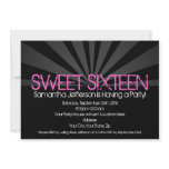 Black Fashion Spotlight Sweet 16 Party Invitations