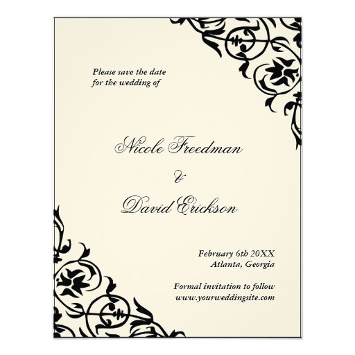 Black felt formal wedding save the date flat card invites