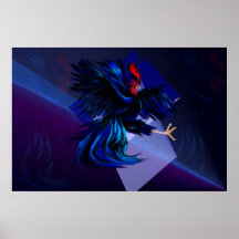 Black Fighting Rooster Print