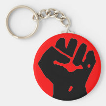 black fist on red key chain
